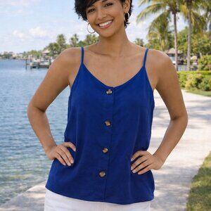 Shida Rose Chic Blue Lightweight Women's Camisole with Button Front Sz XL